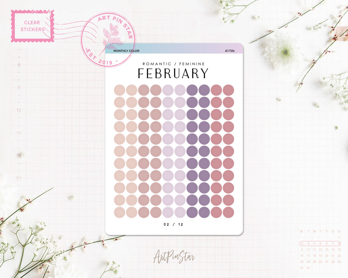 Monthly Color Chart Decorative Rounded Corner Functional Stickers ...