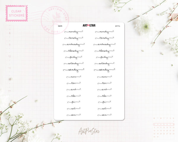 A111c | Lettering Functional Planner, Days