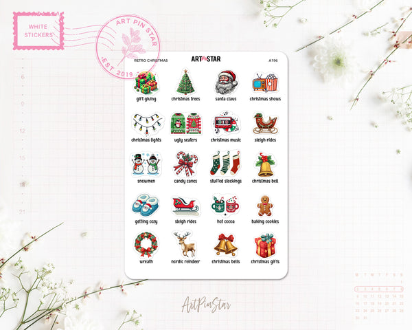 Retro Christmas White Stickers