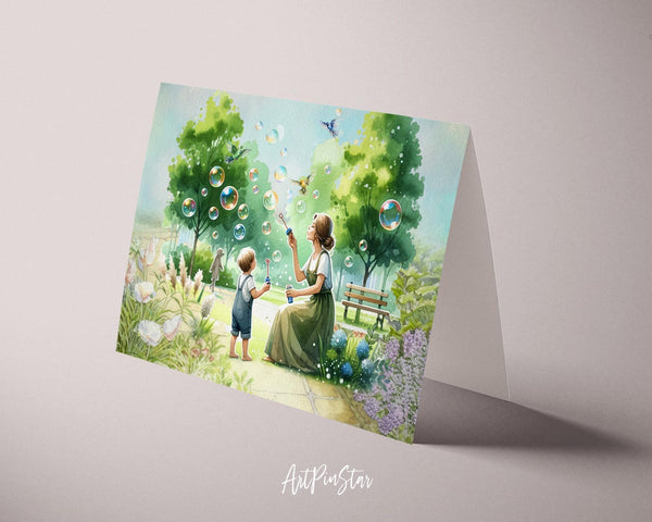 Mom and Child Blowing Bubble Mother's Day Greeting Cards