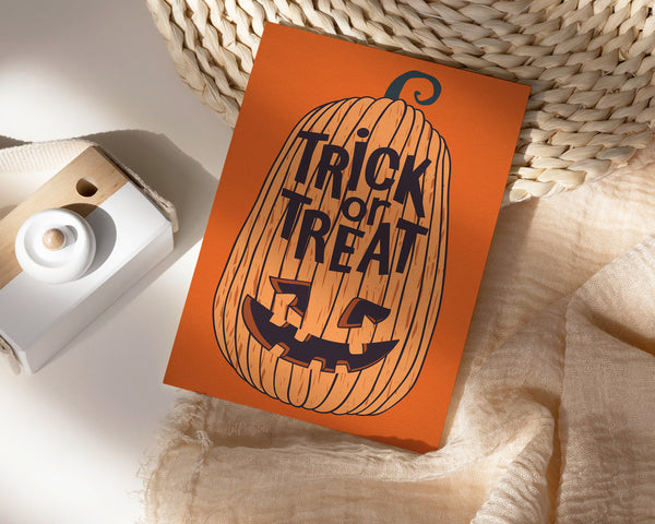Trick or Treat Halloween Pumpkin Custom Holiday Greeting Card