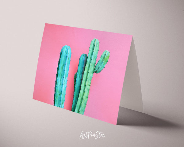 Cactus Tropical Cacti Plant on Pastel Pink Botanical Garden Customized Greeting Card