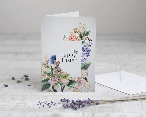 Easter Watercolor Bunny Flower Customized Greeting Card