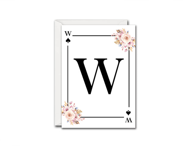 Boho Floral Bouquet Initial Flower Letter W Spade Monogram Note Cards