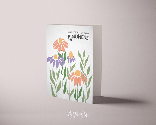 Treat yourself with kindness Flower Quote Customized Gift Cards
