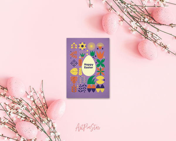 Modern Geometric Abstract Easter Eggs Rabbit Purple Customized Greeting Card