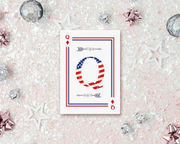 American Flag Letter Q Diamond Monogram Note Cards