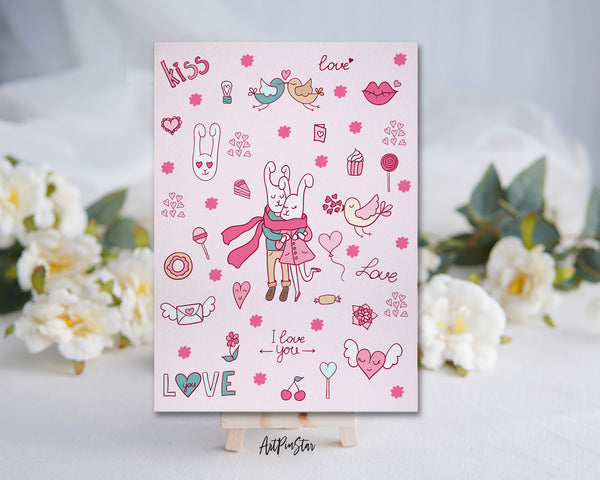 Valentine's Day Rabbit Love Doodles Customized Greeting Card