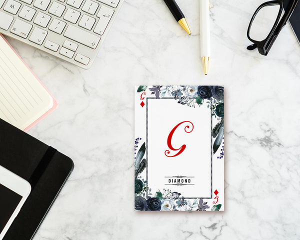 Watercolor Floral Flower Bouquet Initial Letter G Diamond Monogram Note Cards