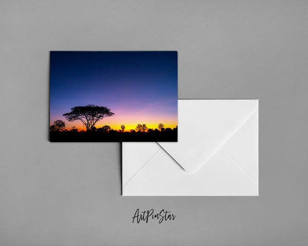 Tree Silhouettes in Africa with Sunset Landscape Custom Greeting Cards