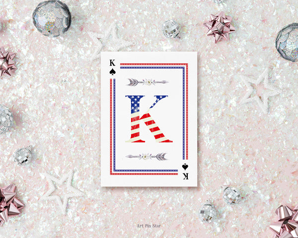 American Flag Letter K Spade Monogram Note Cards