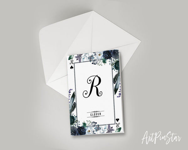 Watercolor Floral Flower Bouquet Initial Letter R Clover Monogram Note Cards