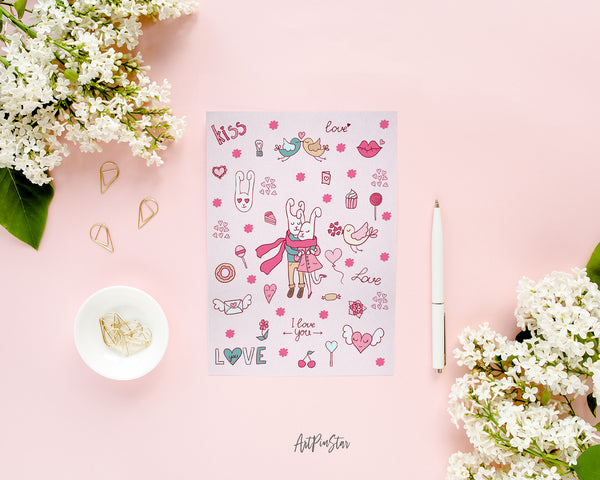 Valentine's Day Rabbit Love Doodles Customized Greeting Card
