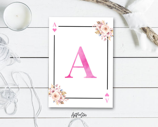 Boho Floral Bouquet Initial Flower Letter A Heart Monogram Note Cards