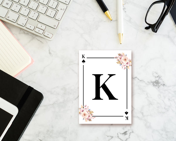 Boho Floral Bouquet Initial Flower Letter K Spade Monogram Note Cards