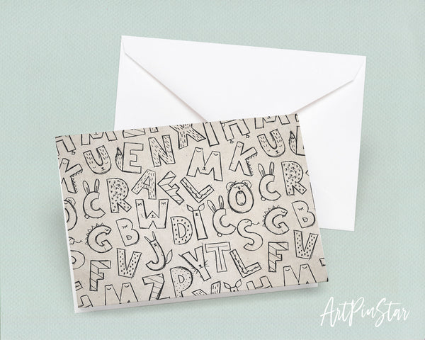 Alphabet Animal Letter Pattern A-Z Line Monogram Note Cards