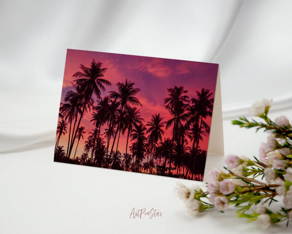 Palm Trees Sunset Sky Coconut Tree Silhouettes, California Landscape Custom Greeting Cards
