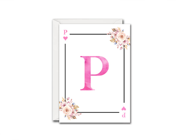 Boho Floral Bouquet Initial Flower Letter P Heart Monogram Note Cards