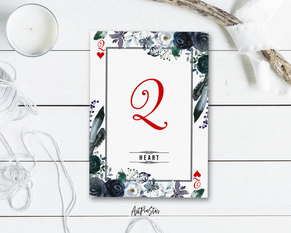 Watercolor Floral Flower Bouquet Initial Letter Q Heart Monogram Note Cards