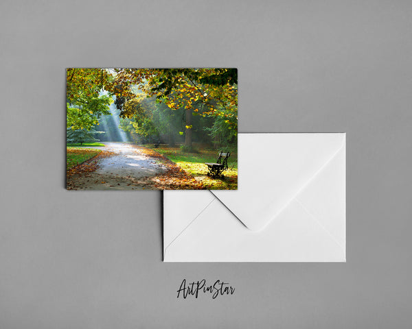 Autumn Park Path Sunlight Landscape Custom Greeting Cards