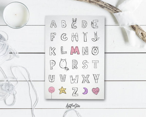 Alphabet Letter Initial Chart A-Z Animal Monogram Note Cards
