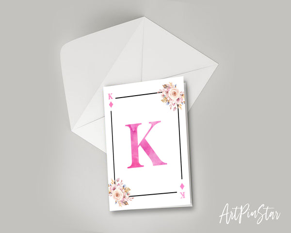 Boho Floral Bouquet Initial Flower Letter K Diamond Monogram Note Cards