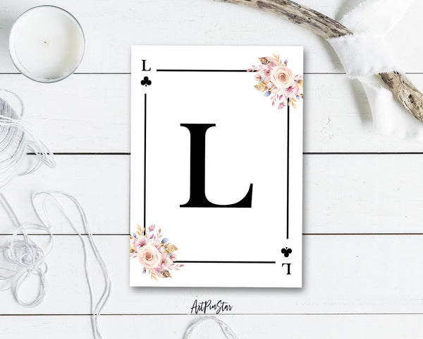 Boho Floral Bouquet Initial Flower Letter L Clover Monogram Note Cards