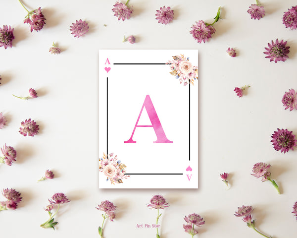 Boho Floral Bouquet Initial Flower Letter A Heart Monogram Note Cards