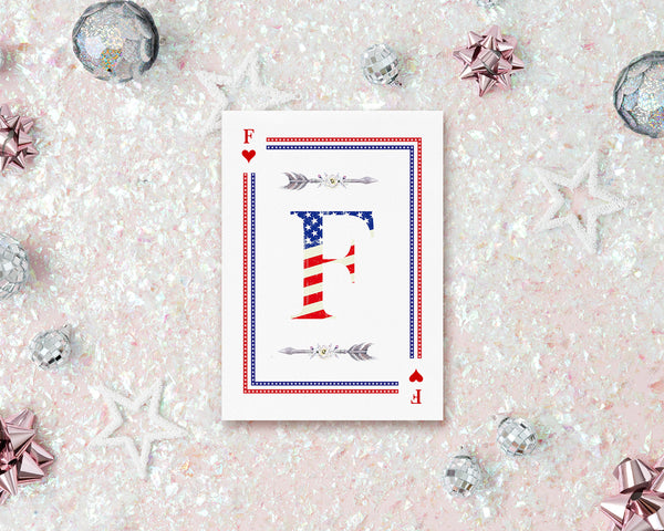 American Flag Letter F Heart Monogram Note Cards