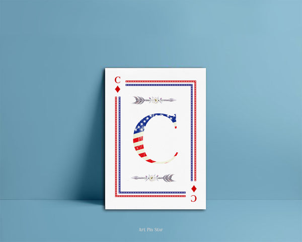 American Flag Letter C Diamond Monogram Note Cards