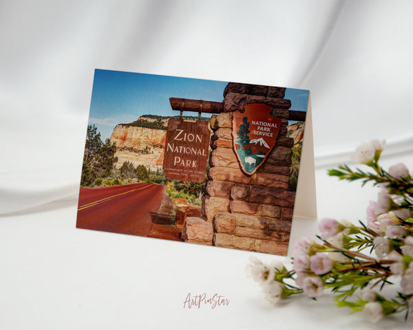 Entrance Sign Zion National Park, Utah Landscape Custom Greeting Cards