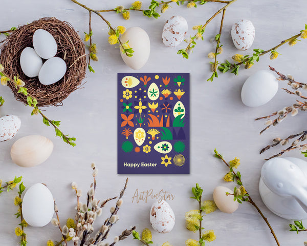 Modern Geometric Abstract Easter Eggs Rabbit Eggplant Customized Greeting Card