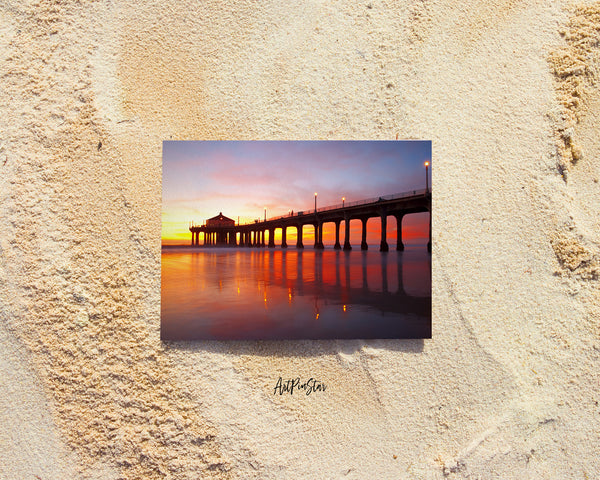 Manhattan Beach Pier Sunset, Los Angeles, California Landscape Custom Greeting Cards