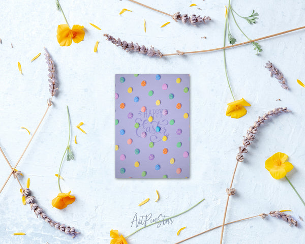 Happy Easter Eggs on Pastel Purple Customized Greeting Card