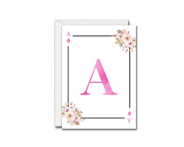 Boho Floral Bouquet Initial Flower Letter A Diamond Monogram Note Cards