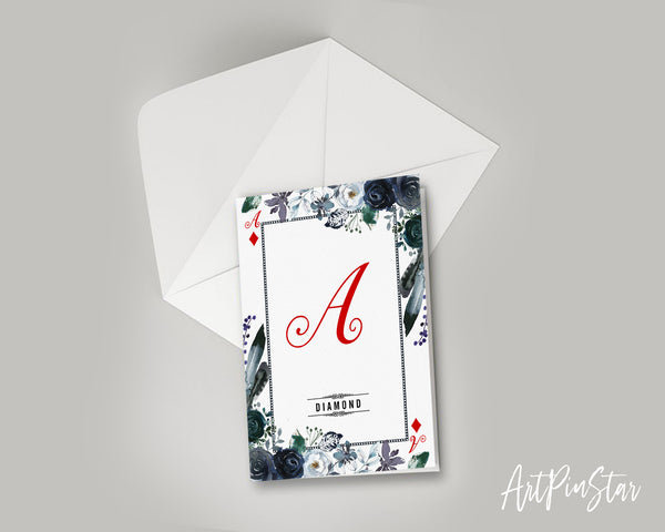 Watercolor Floral Flower Bouquet Initial Letter A Diamond Monogram Note Cards