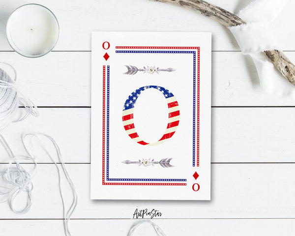 American Flag Letter O Diamond Monogram Note Cards