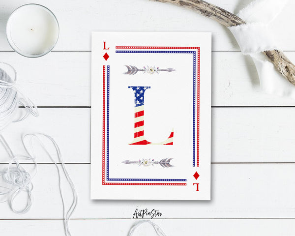 American Flag Letter L Diamond Monogram Note Cards