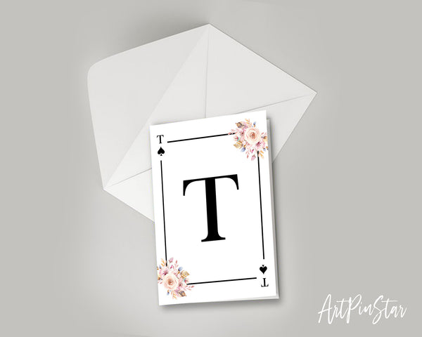 Boho Floral Bouquet Initial Flower Letter T Spade Monogram Note Cards