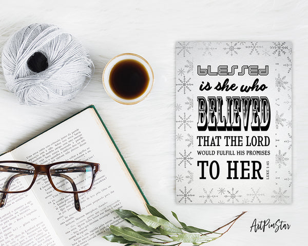Blessed is she who believed that the Lord Bible Verse Customized Greeting Card