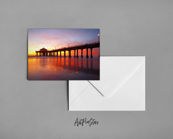 Manhattan Beach Pier Sunset, Los Angeles, California Landscape Custom Greeting Cards