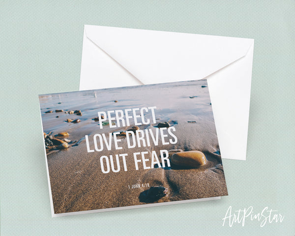 Perfect love drives out fear 1 John 4:18 Bible Verse Customized Greeting Card