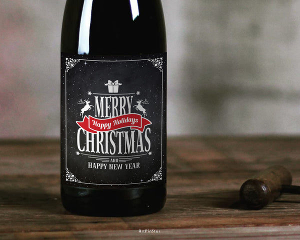 Merry Christmas and Happy New Year Chalkboard Holiday Customizable Label