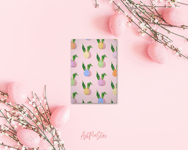 Easter Eggs Abstract Pattern Minimal Spring Green Leaves as Bunny Ears Customized Greeting Card