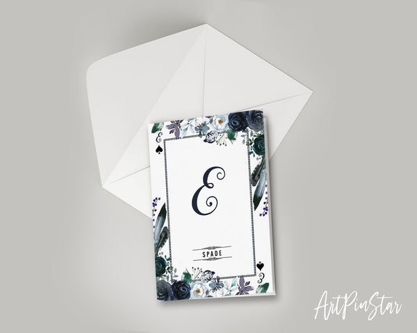 Watercolor Floral Flower Bouquet Initial Letter E Spade Monogram Note Cards