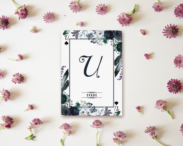 Watercolor Floral Flower Bouquet Initial Letter U Spade Monogram Note Cards