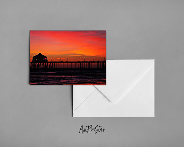Huntington Beach Silhouettes Sunset, California Landscape Custom Greeting Cards