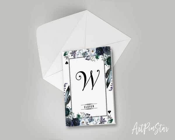 Watercolor Floral Flower Bouquet Initial Letter W Clover Monogram Note Cards