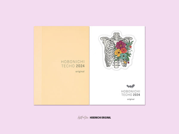 Retro Rib Cage Floral Skeleton Vinyl Die Cut Sticker, 2.6" x 2.75"