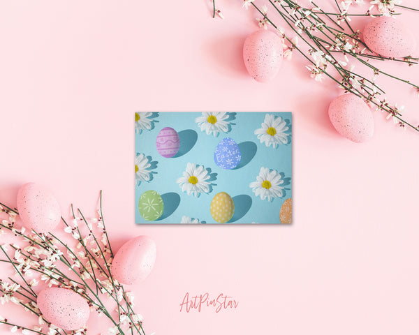 Easter Eggs Spring Daisy Flowers Minimal Springtime Customized Greeting Card